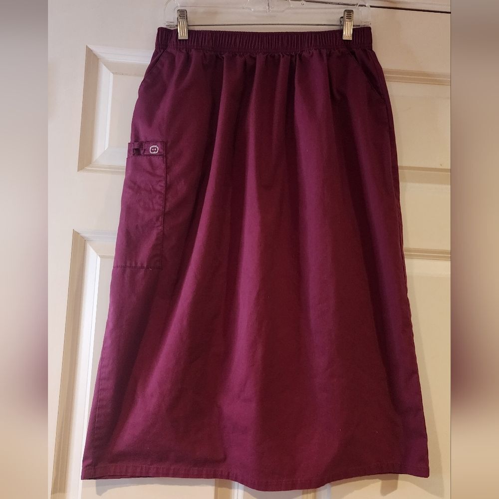 Wonder Wink Wonder Work stretchy burgundy pull on midi skirt
